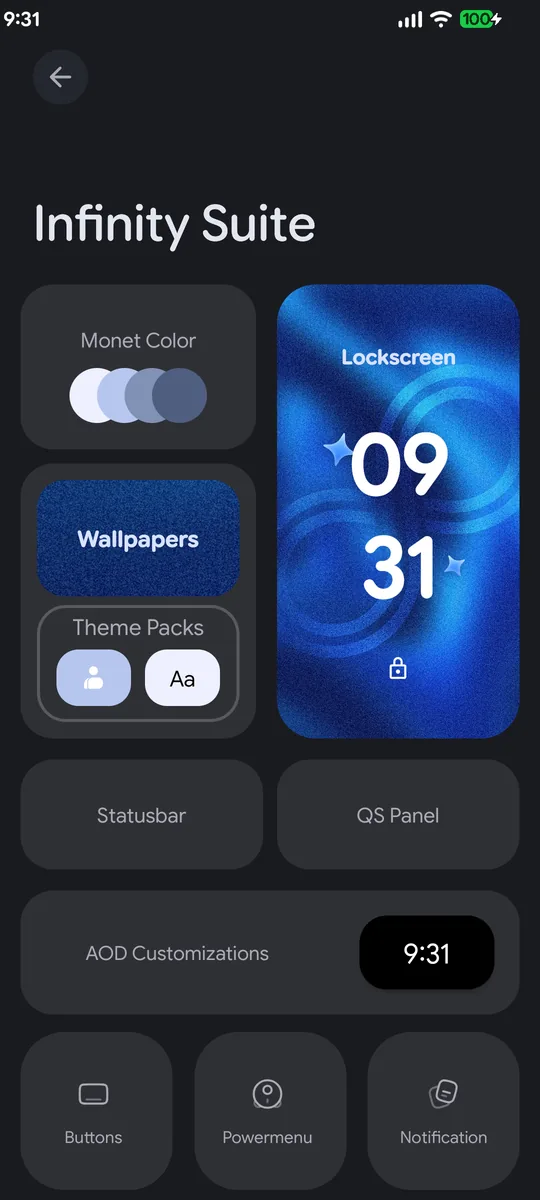 Infinity Suite customization hub