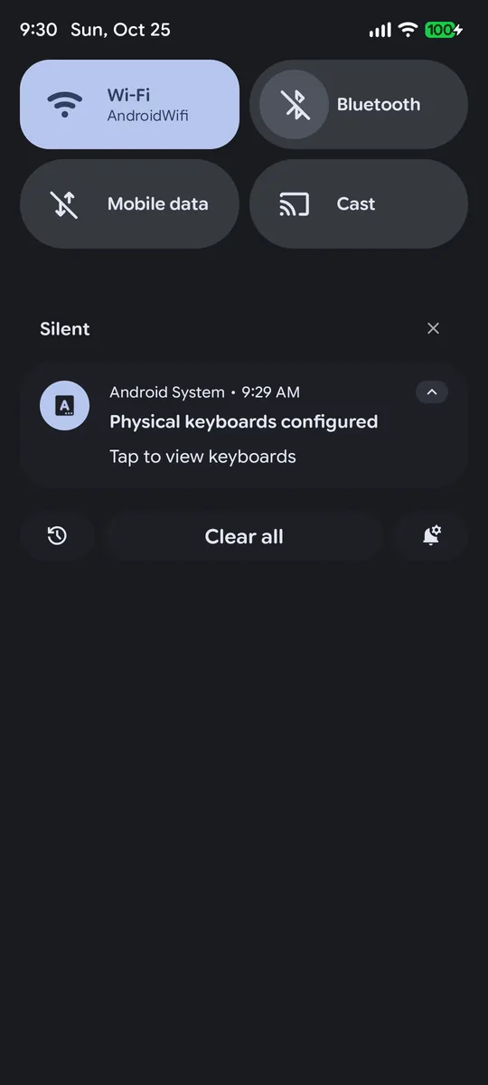 Quick settings panel